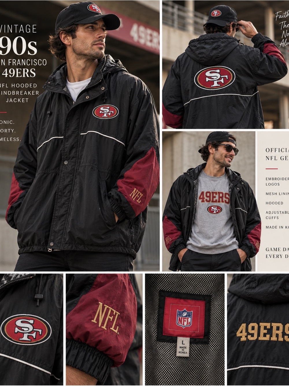 Vintage 90s San Francisco 49ers NFL Hooded Windbreaker Jacket